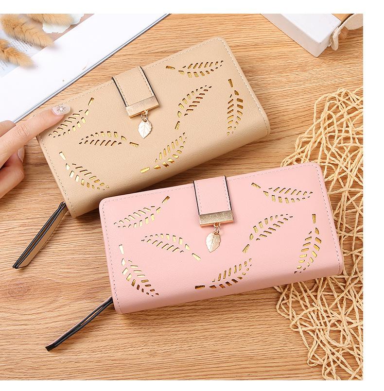 Women's Fashion Long Wallet Clutch - Elegant Hollow Out Leaf Design Zipper Closure Wristlet Handbag With Card Slots & Phone Compartment, Trendy Evening Purse For Ladies & Girls 1