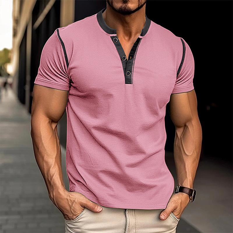 Fashion Short-sleeved Polo Shirt Summer Button V-neck T-shirt Tops Mens Clothing 16