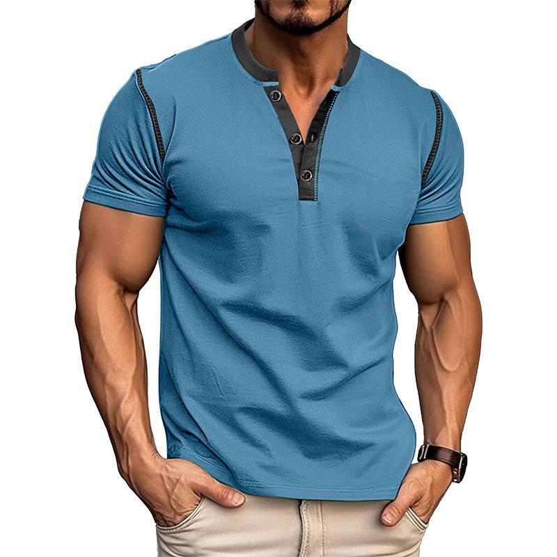 Fashion Short-sleeved Polo Shirt Summer Button V-neck T-shirt Tops Mens Clothing 19
