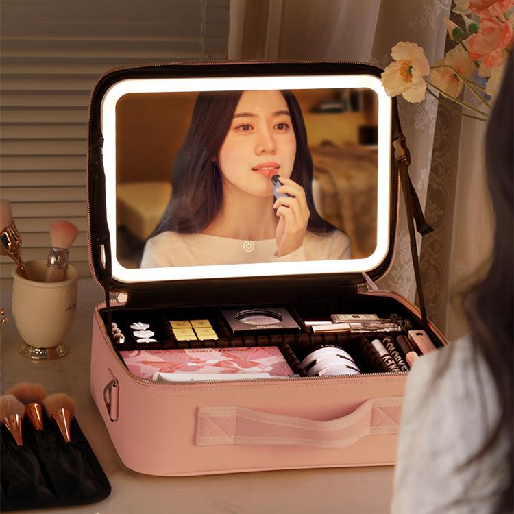 Smart LED Cosmetic Case With Mirror Cosmetic Bag Large Capacity Fashion Portable Storage Bag Travel Makeup Bags 1