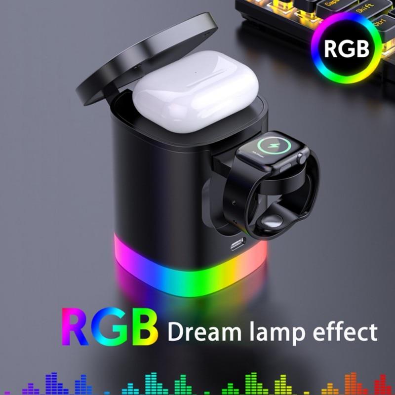 3 In 1 Magnetic Wireless Fast Charger For Smart Phone RGB Ambient Light Charging Station For Airpods IWatch 2