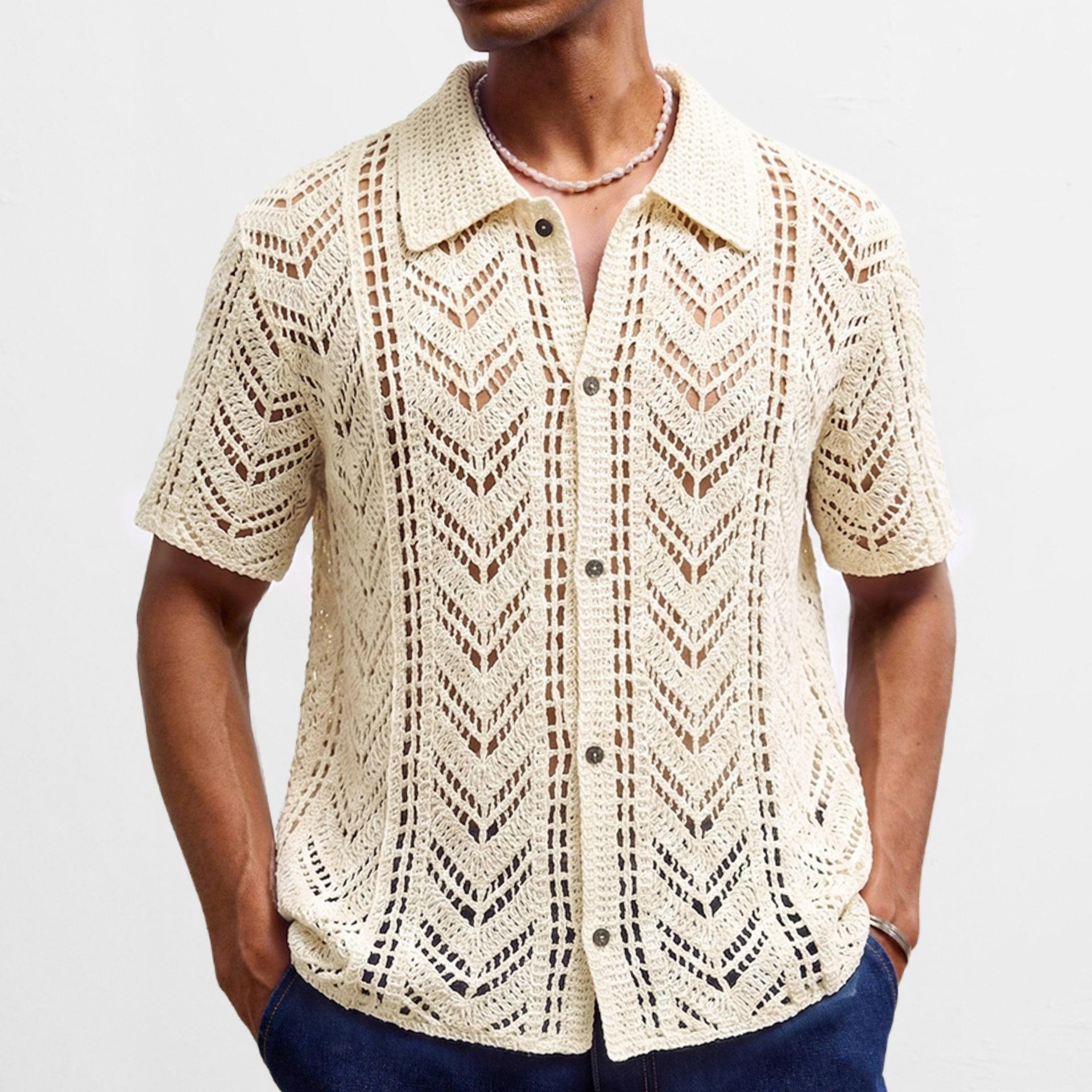 Men's European And American Style Openwork Crocheted Sweater 3