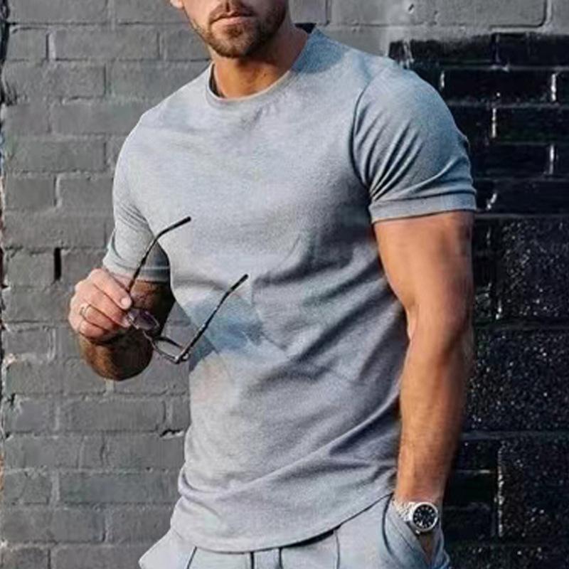 Mens Summer Solid-Color Crew-Neck Short-Sleeve Top 7