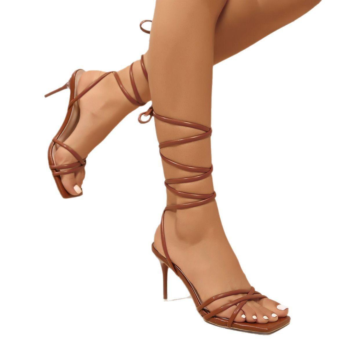 Sandals Cross Fashion Shoes Lace-up High Heel Women 5