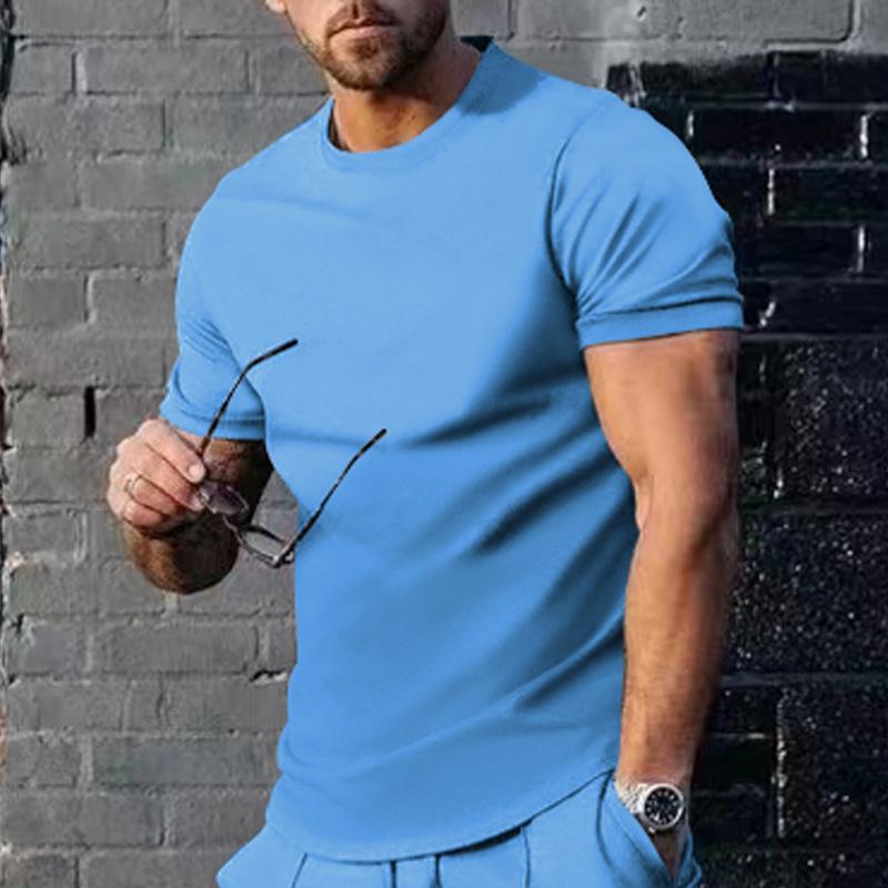Mens Summer Solid-Color Crew-Neck Short-Sleeve Top 8