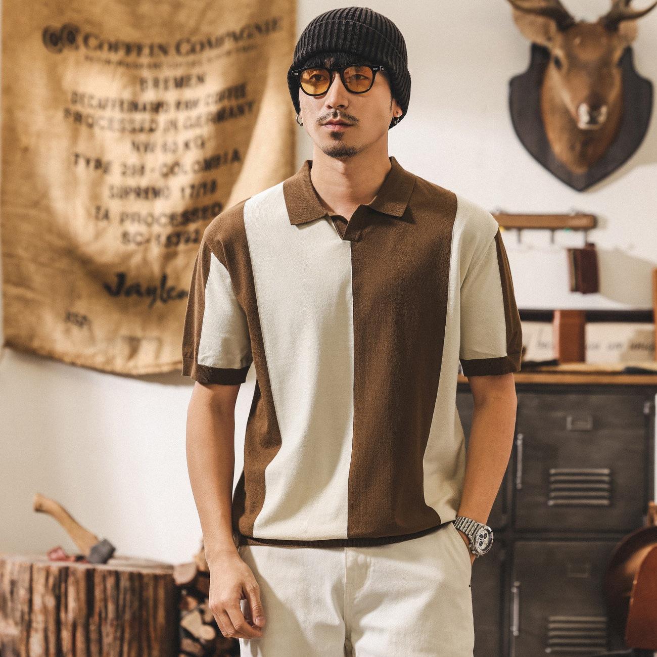 American-style Retro Color-block Short-sleeve 1