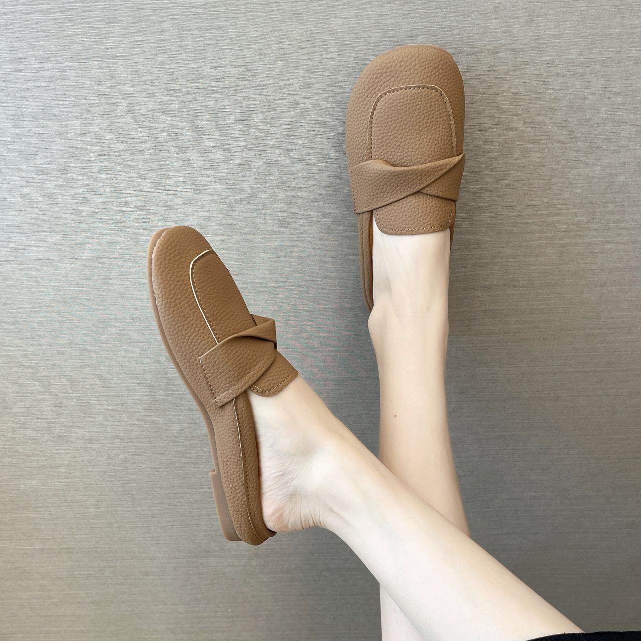 Closed Toe Loafers Half Slippers Women Soft Bottom Heel Grandma Shoes Sandals Women 3