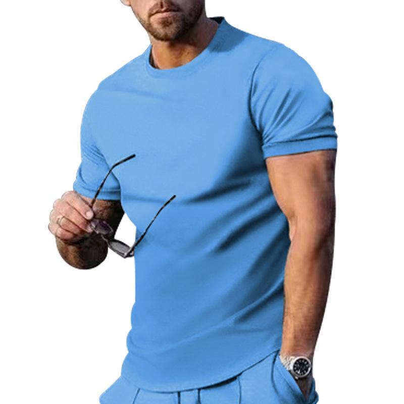 Mens Summer Solid-Color Crew-Neck Short-Sleeve Top 5