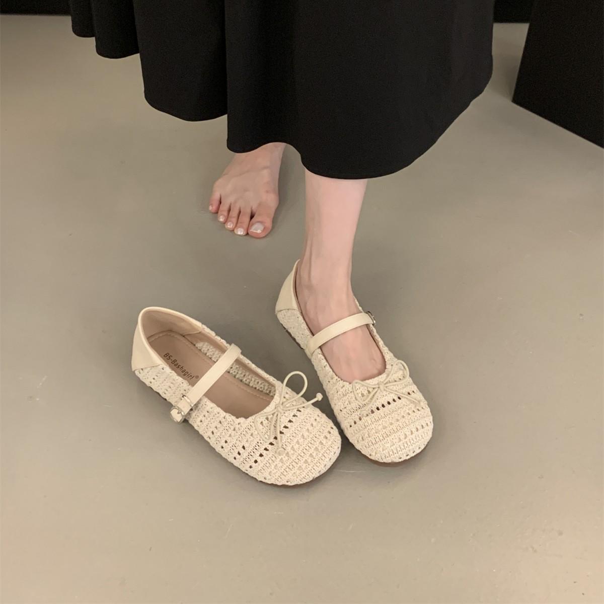 Retro Hollow Breathable Woven Mary Jane Shoes Women 2