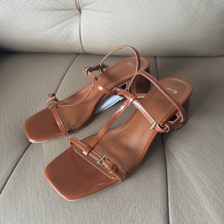 Casual High-heeled Open-toe Sandals Women's Shoes Square Toe 1