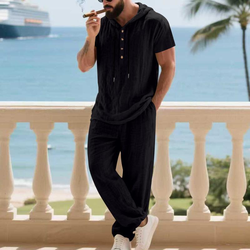Mens Casual Loose-fitting Breathable Top And Pants 7