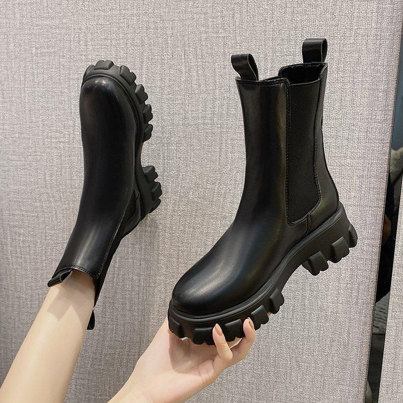 British Style Mid Calf Boots for Women - Autumn Winter Thick Sole Chunky Heel Ankle Boots 1
