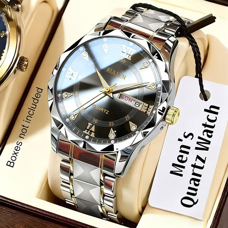 Mens Simple High-End Alloy Diamond-Encrusted Non-Mechanical Quartz Watch 3