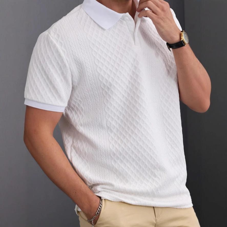 Mens Casual Jacquard Short-sleeve Polo T-shirt 1