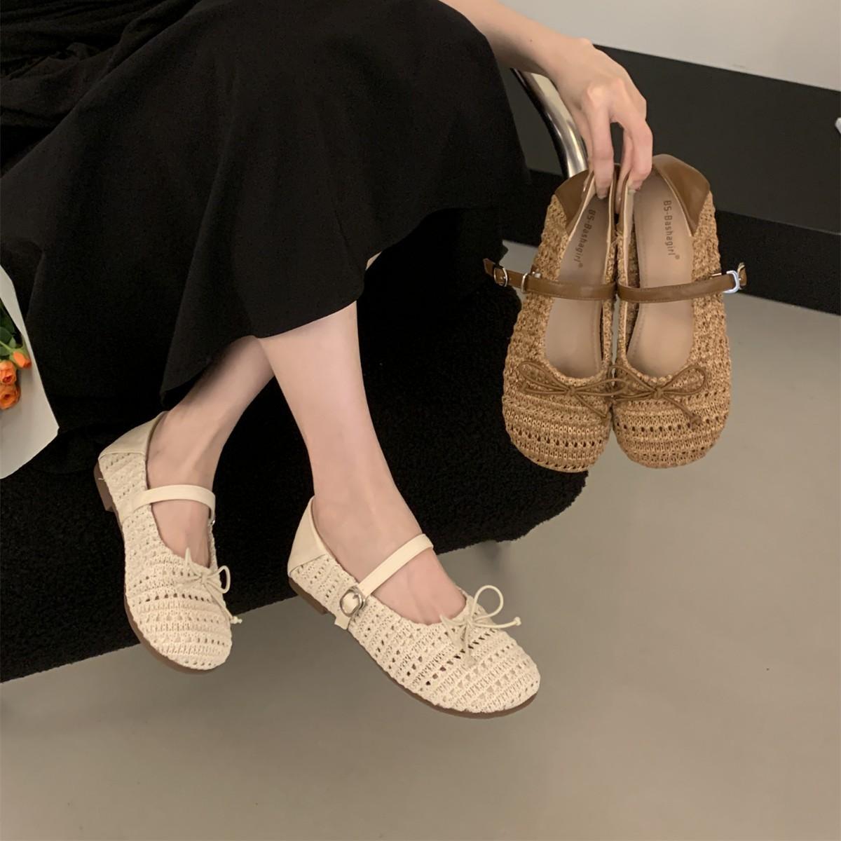 Retro Hollow Breathable Woven Mary Jane Shoes Women 1