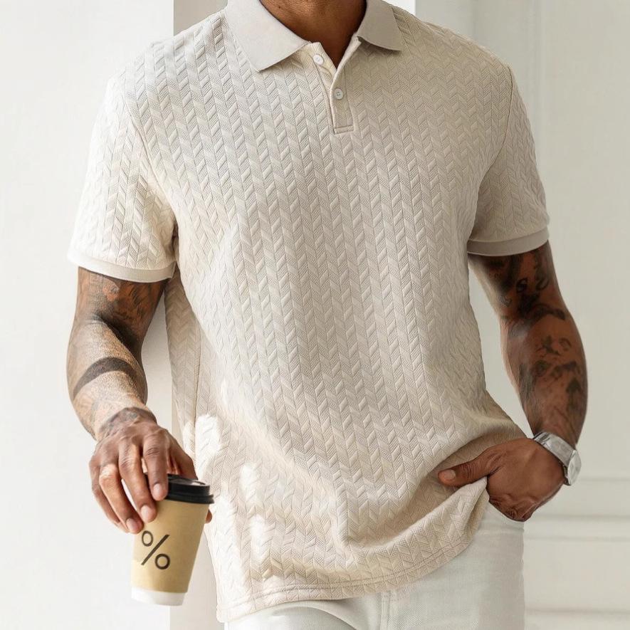 Mens Casual Short-sleeve Textured Polo Shirt Top 1