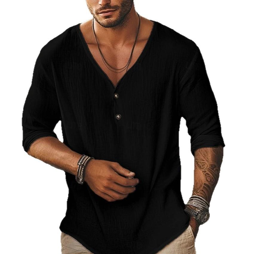 Men's V-neck Lapel Long-sleeve Shirt 9