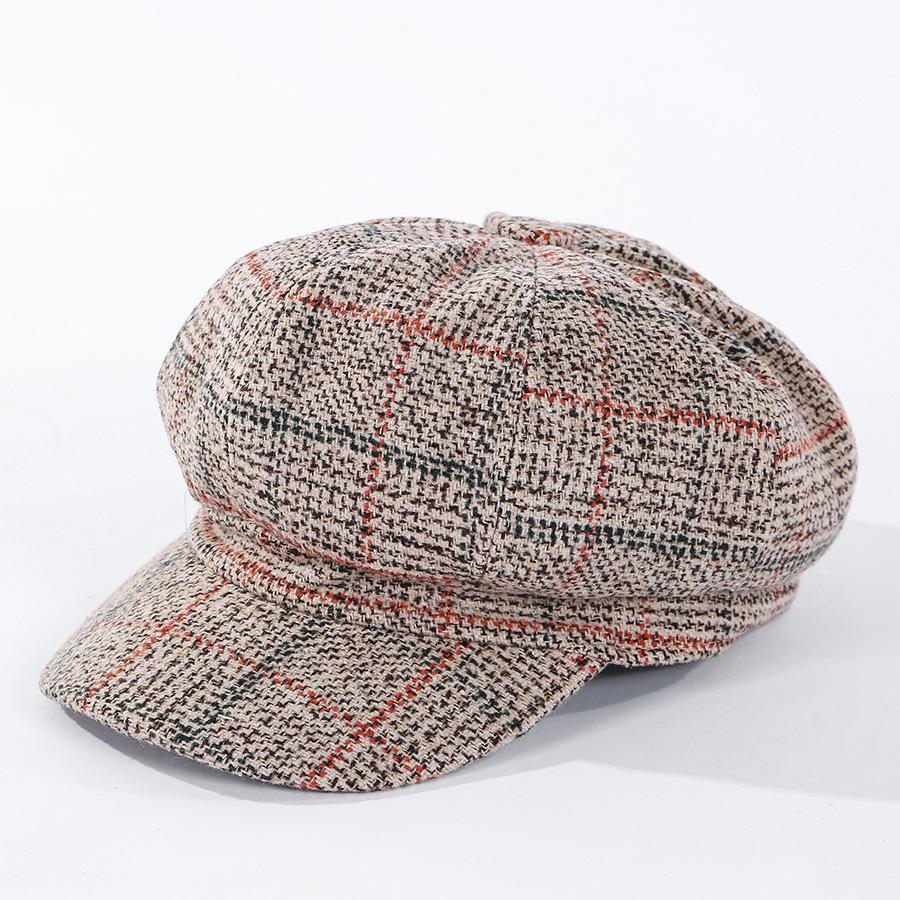 Thickened Plaid Woolen Octagonal Cap Women 8