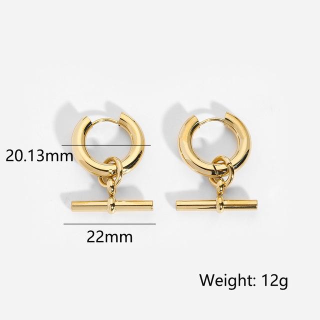 Fashion Simple Style T-shaped Pendant Titanium Steel 18K Gold Plating Basic Chain Necklace 9