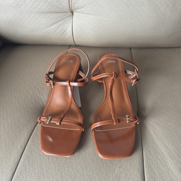 Casual High-heeled Open-toe Sandals Women's Shoes Square Toe 2