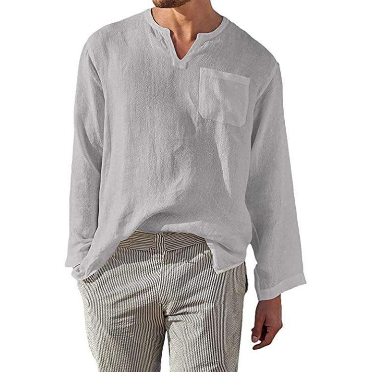 Linen Solid-color Casual Loose-fit Long-sleeve Shirt 8