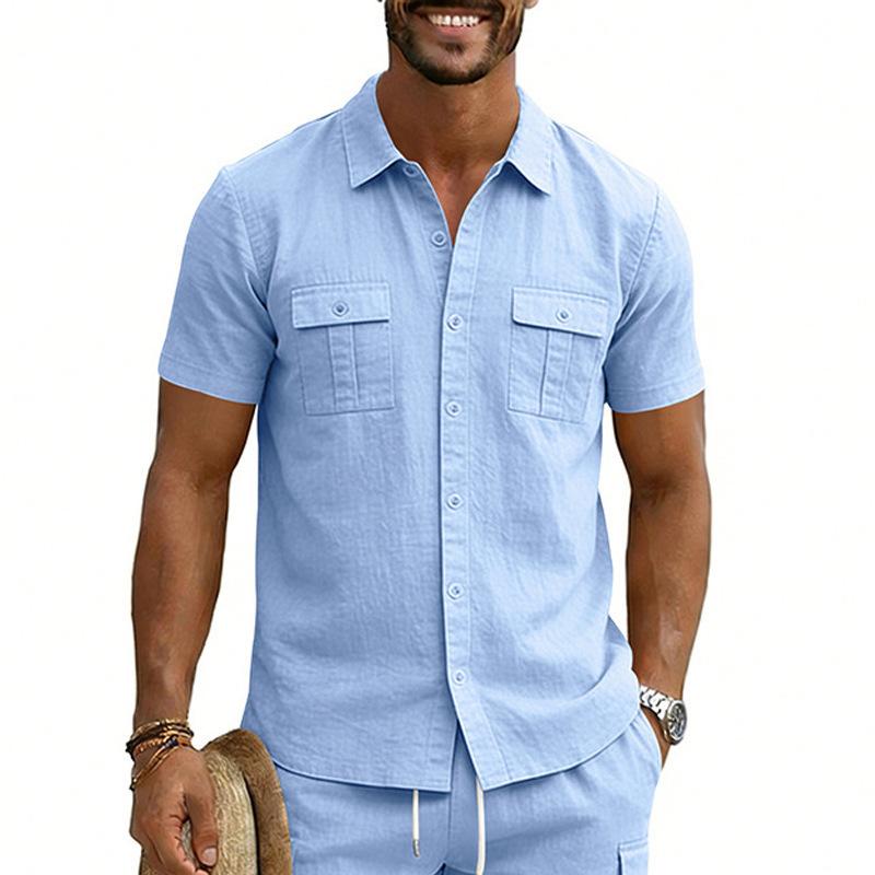 Multi-Pocket Cargo Lapel Short-Sleeve Casual Shirt 10