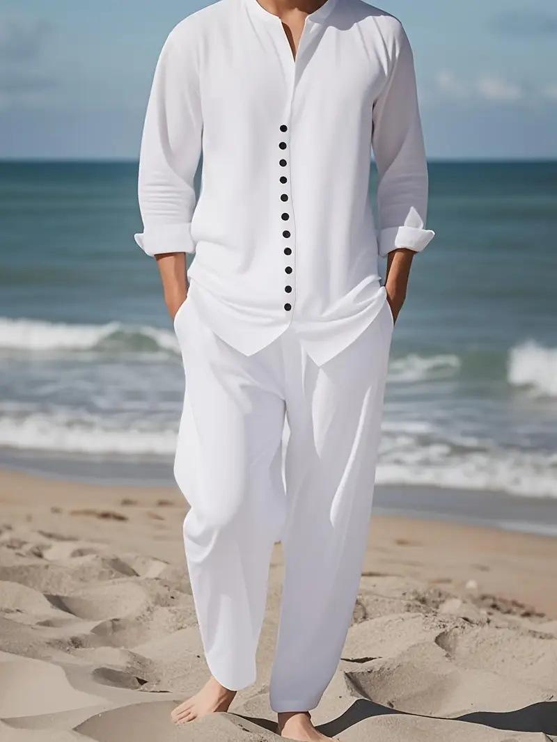 Spring Autumn Casual Lapel Long-Sleeve Mens Shirt Set 12