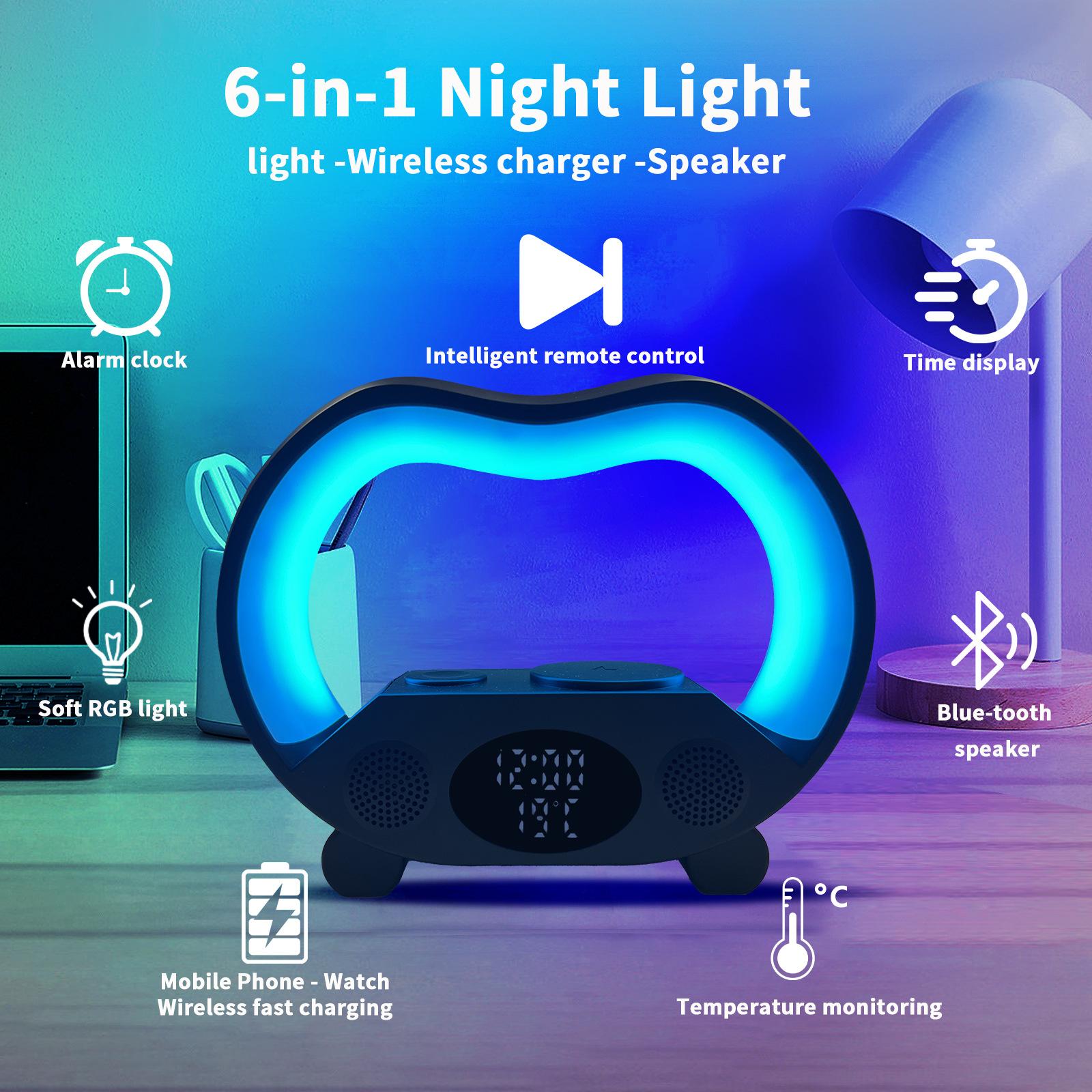 New 6 In 1 Smart Remote Control Bluetooth-compatible Ambience Intelligent LED Table Lamp Multi-function Wireless Charger Night Light Bluetooth-compatible Speaker 1