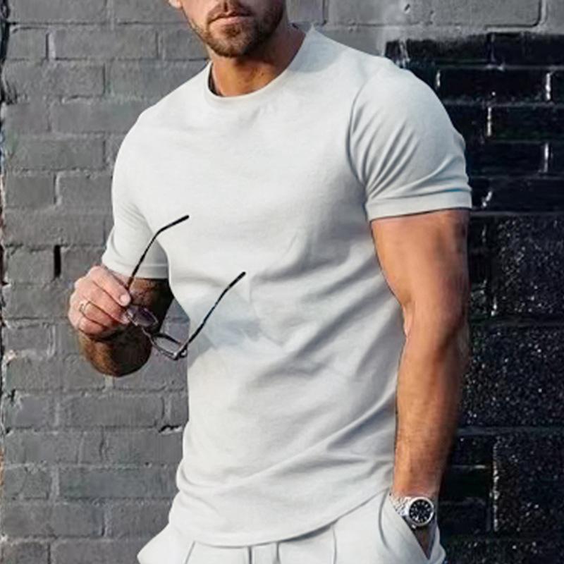 Mens Summer Solid-Color Crew-Neck Short-Sleeve Top 11