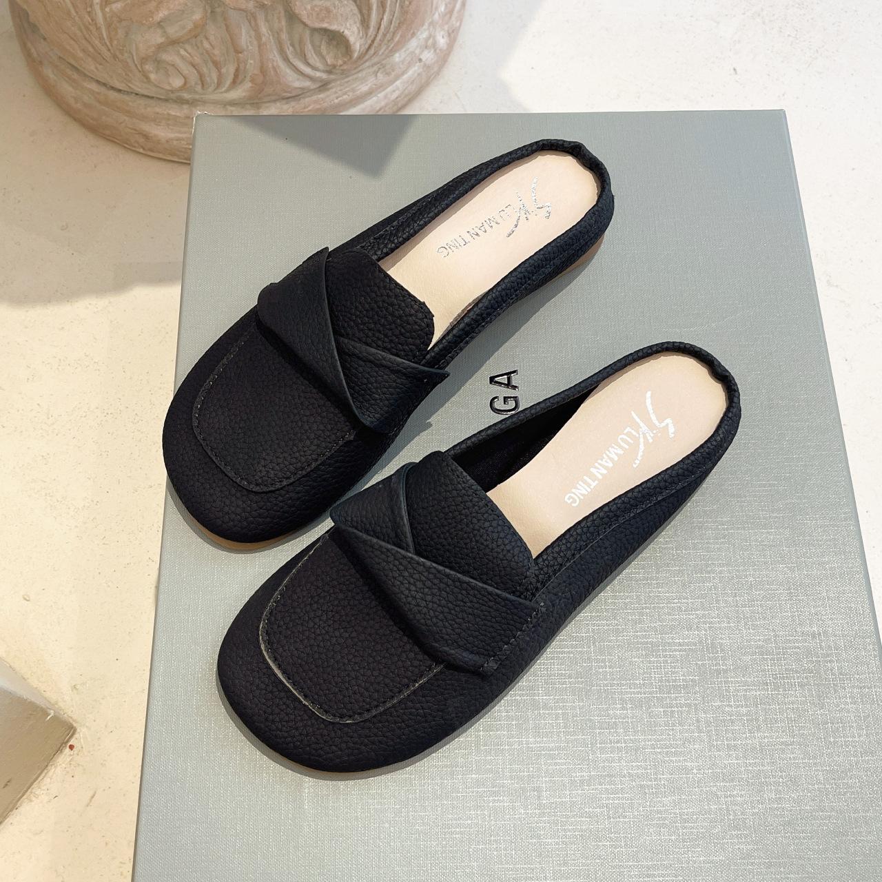 Closed Toe Loafers Half Slippers Women Soft Bottom Heel Grandma Shoes Sandals Women 7