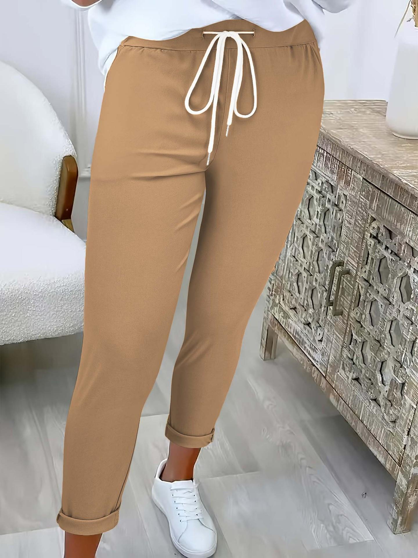 Womens Ankle-cuffed Solid-color Versatile Chic Casual Trousers 10