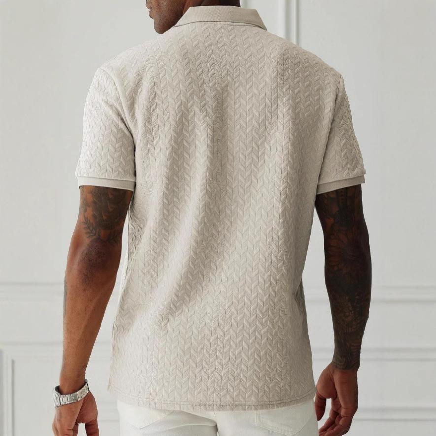 Mens Casual Short-sleeve Textured Polo Shirt Top 2