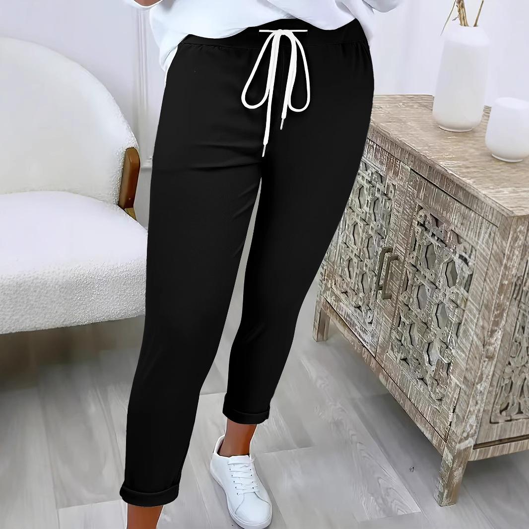 Womens Ankle-cuffed Solid-color Versatile Chic Casual Trousers 4