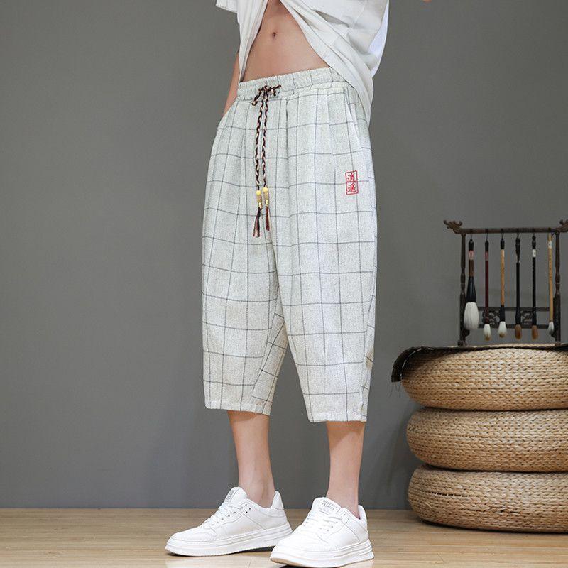 Summer Casual Plaid Cropped Harem Pants, Thin Style 9