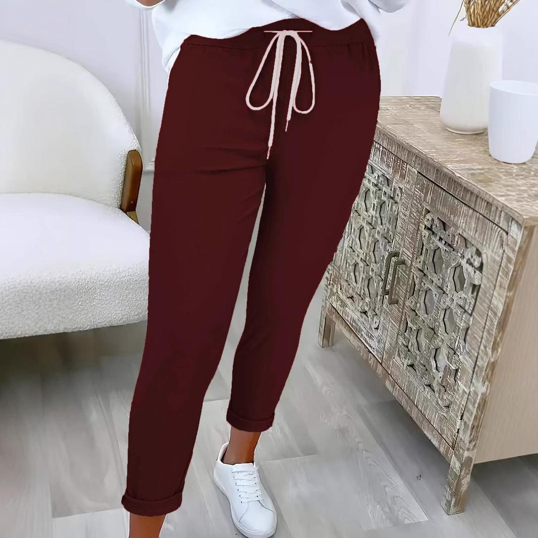 Womens Ankle-cuffed Solid-color Versatile Chic Casual Trousers 3