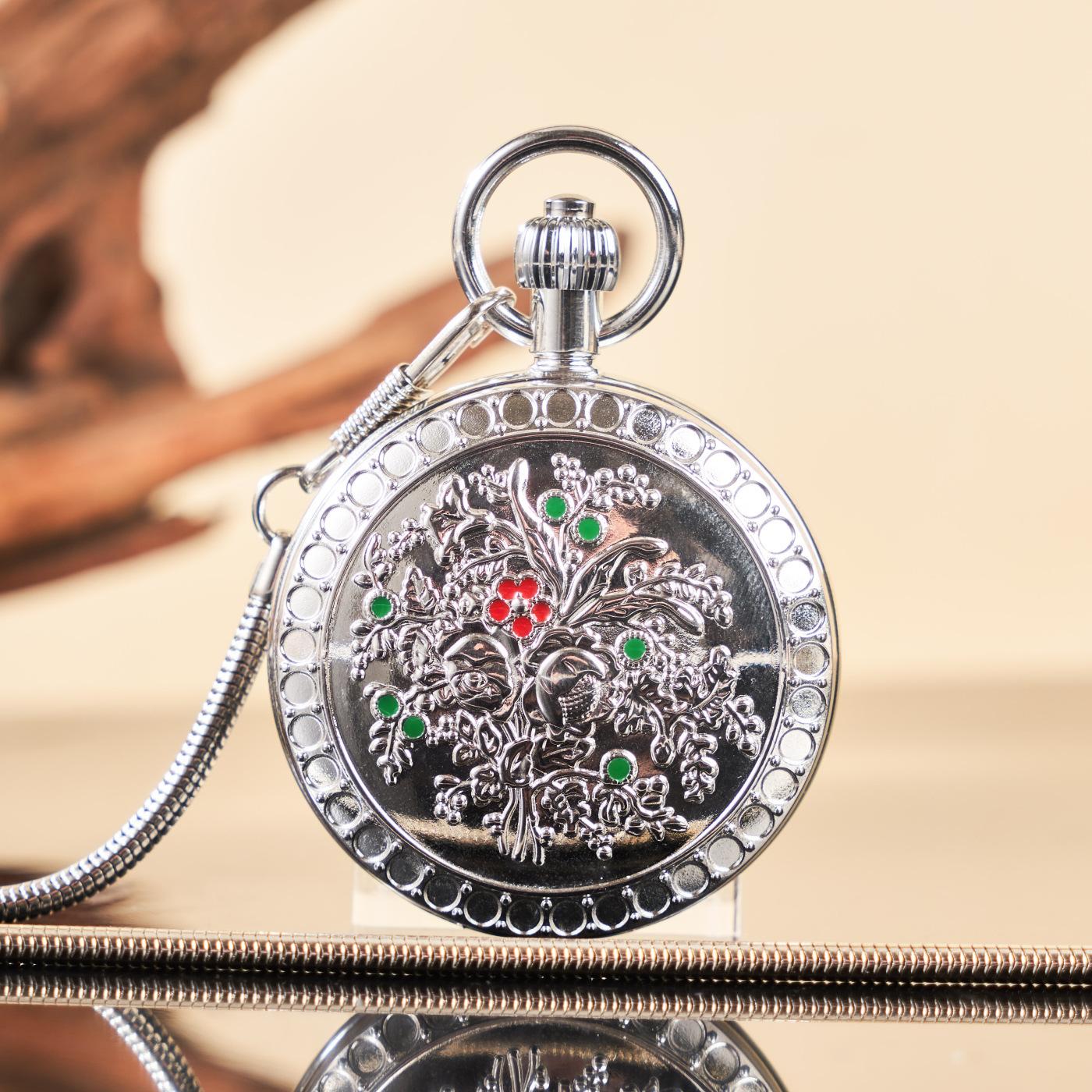 Camellia Automatic Mechanical Pocket Old Shanghai Style Classic Flip-Open Pendant Watch For Ladies 3