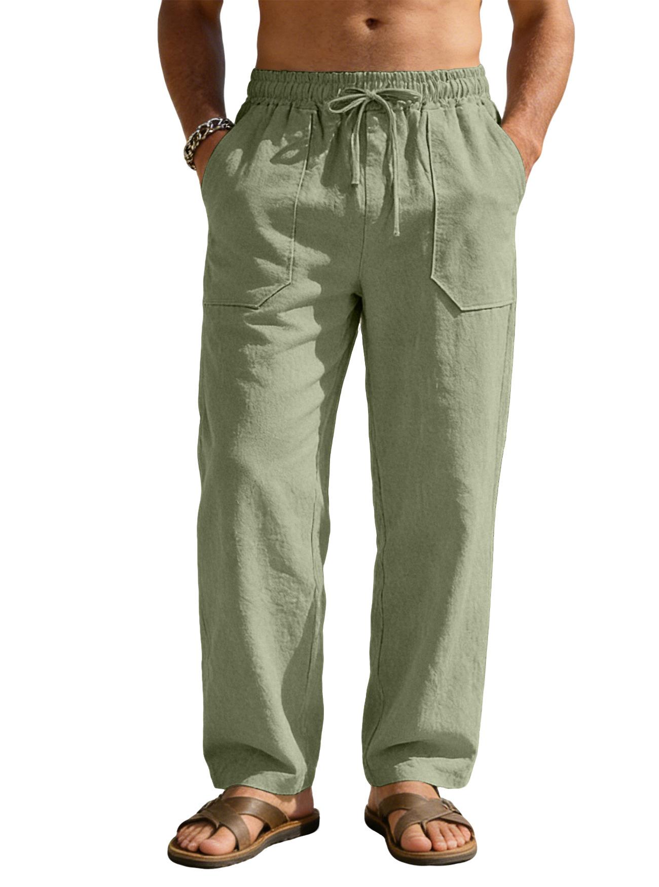Men's Simple Cotton-Linen Loose-Flowing Wide-Leg Casual Instagram-Style Trousers 10