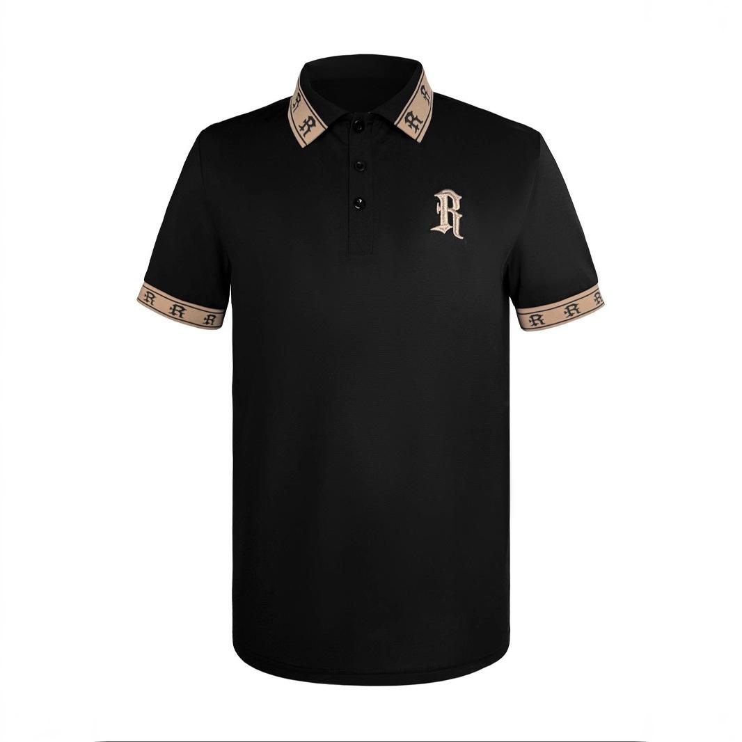 Mens Embroidered Casual Lapel Polo Shirt Top 3