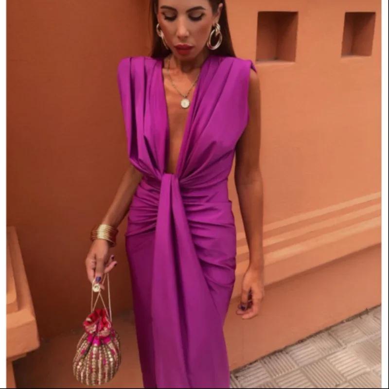 Solid Color Lace High Waist V-neck Dress 3