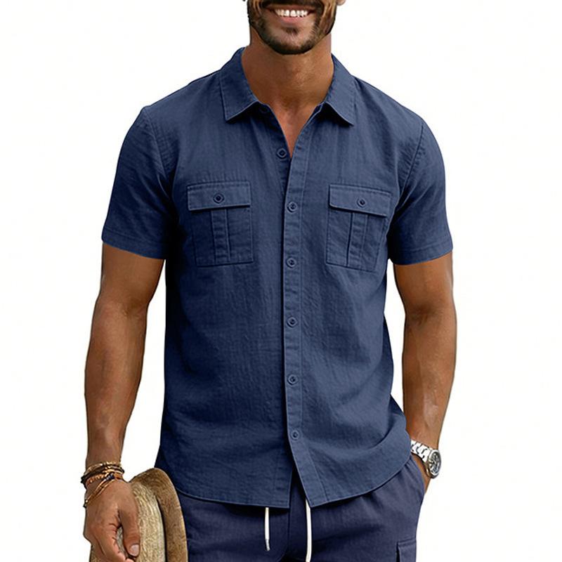 Multi-Pocket Cargo Lapel Short-Sleeve Casual Shirt 13
