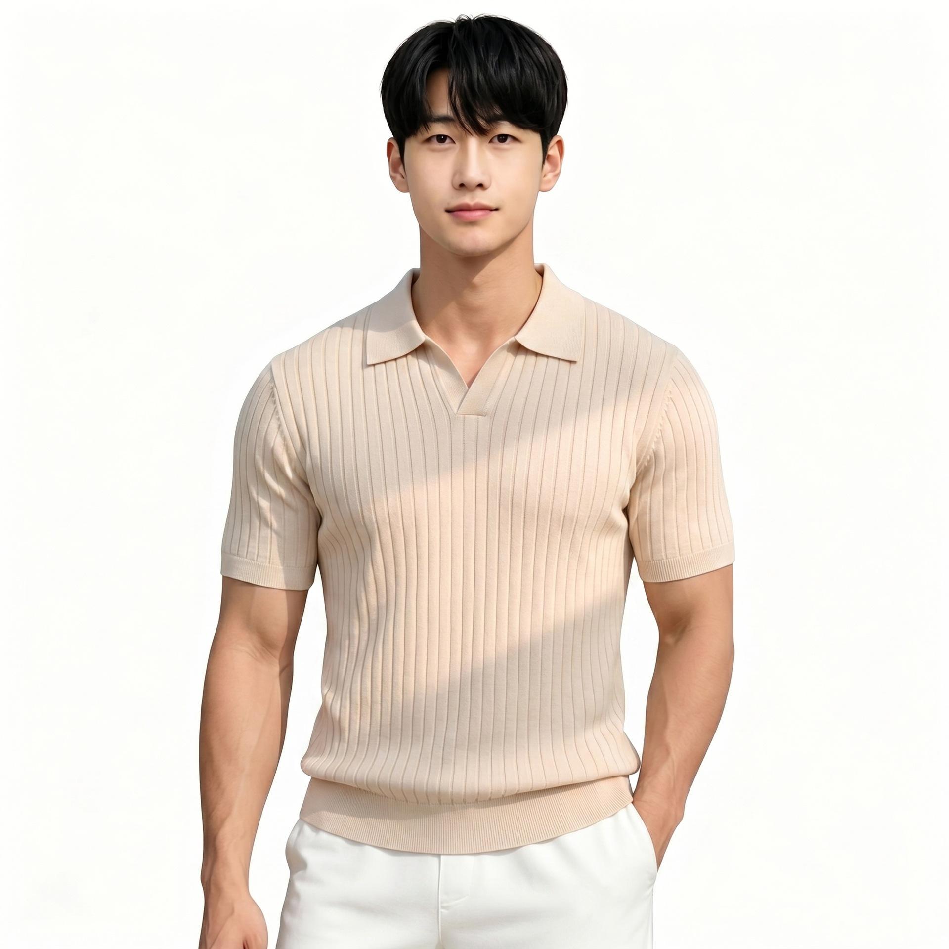 Notch-collar Striped Half-zip Knit T-shirt 6