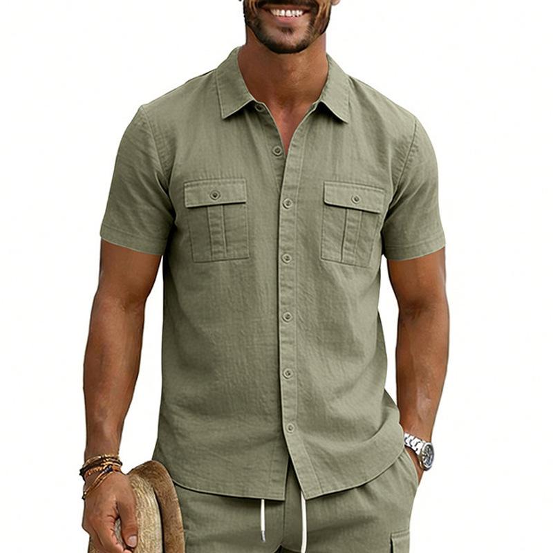 Multi-Pocket Cargo Lapel Short-Sleeve Casual Shirt 3
