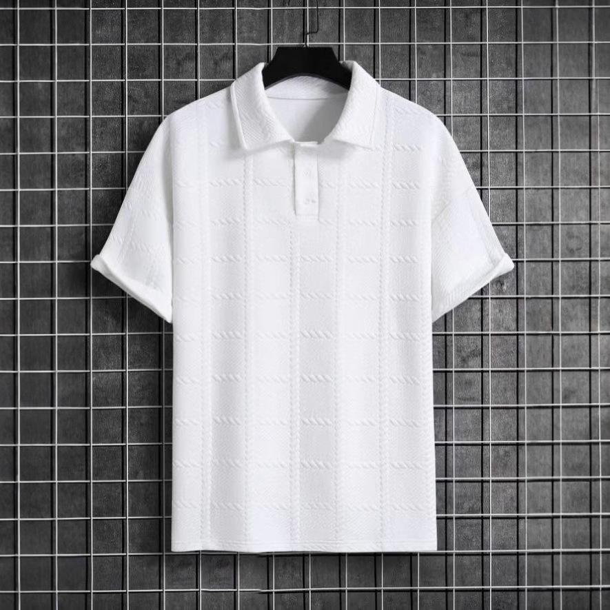 Mens Textured Short-Sleeve Polo Shirt With A Turn-Down Collar 2