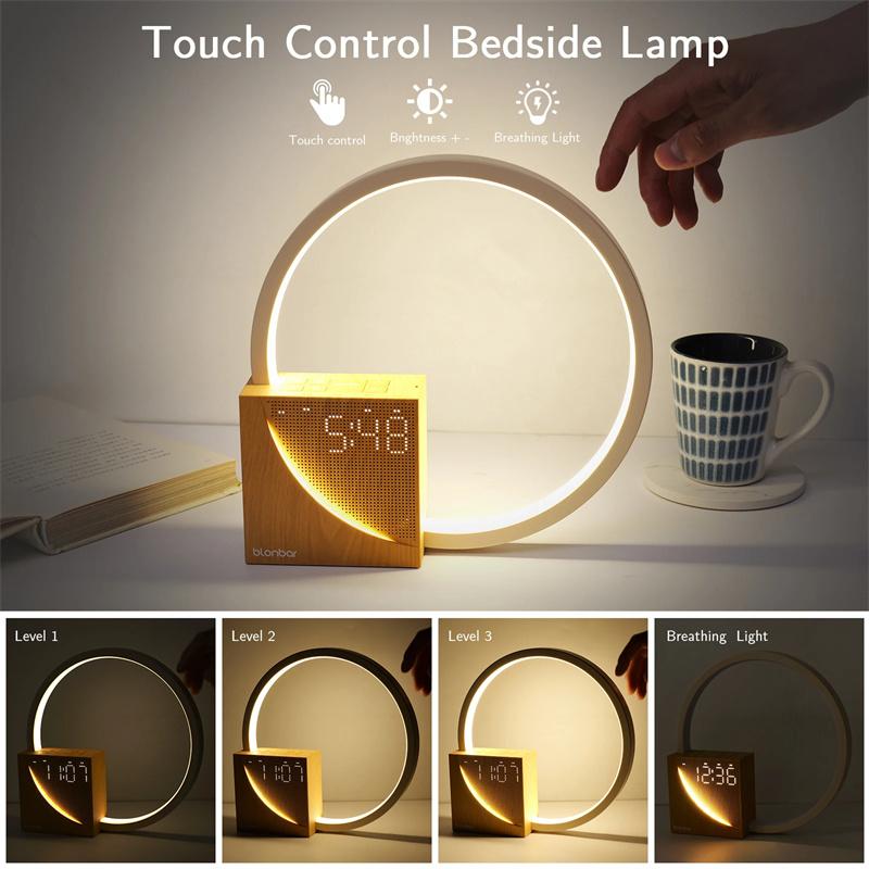 Bedside Lamp Touch Table Lamp With Natural Sounds, Desk Lamp With Alarm Clock, Touch Control 3 Levels Brightness Home Decor 1