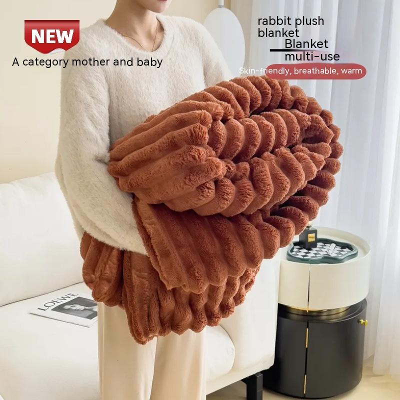 Soft Wind Bubble Velvet Blanket Warm Solid Rabbit Fur Blankets Double-sided Thickening Cover Throw Warm Fur Blanket 6