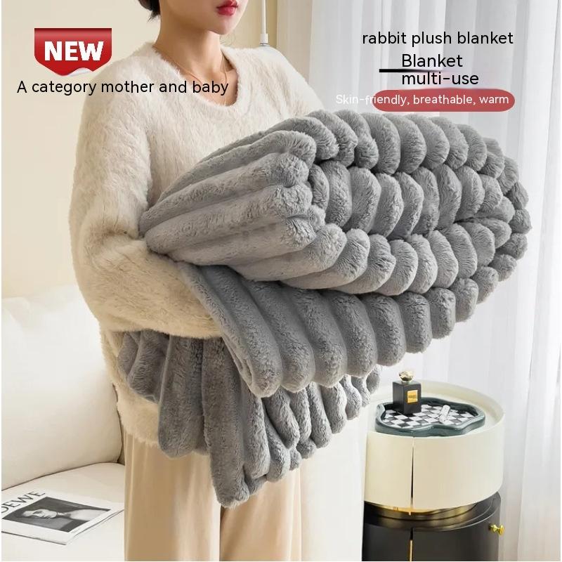 Soft Wind Bubble Velvet Blanket Warm Solid Rabbit Fur Blankets Double-sided Thickening Cover Throw Warm Fur Blanket 4