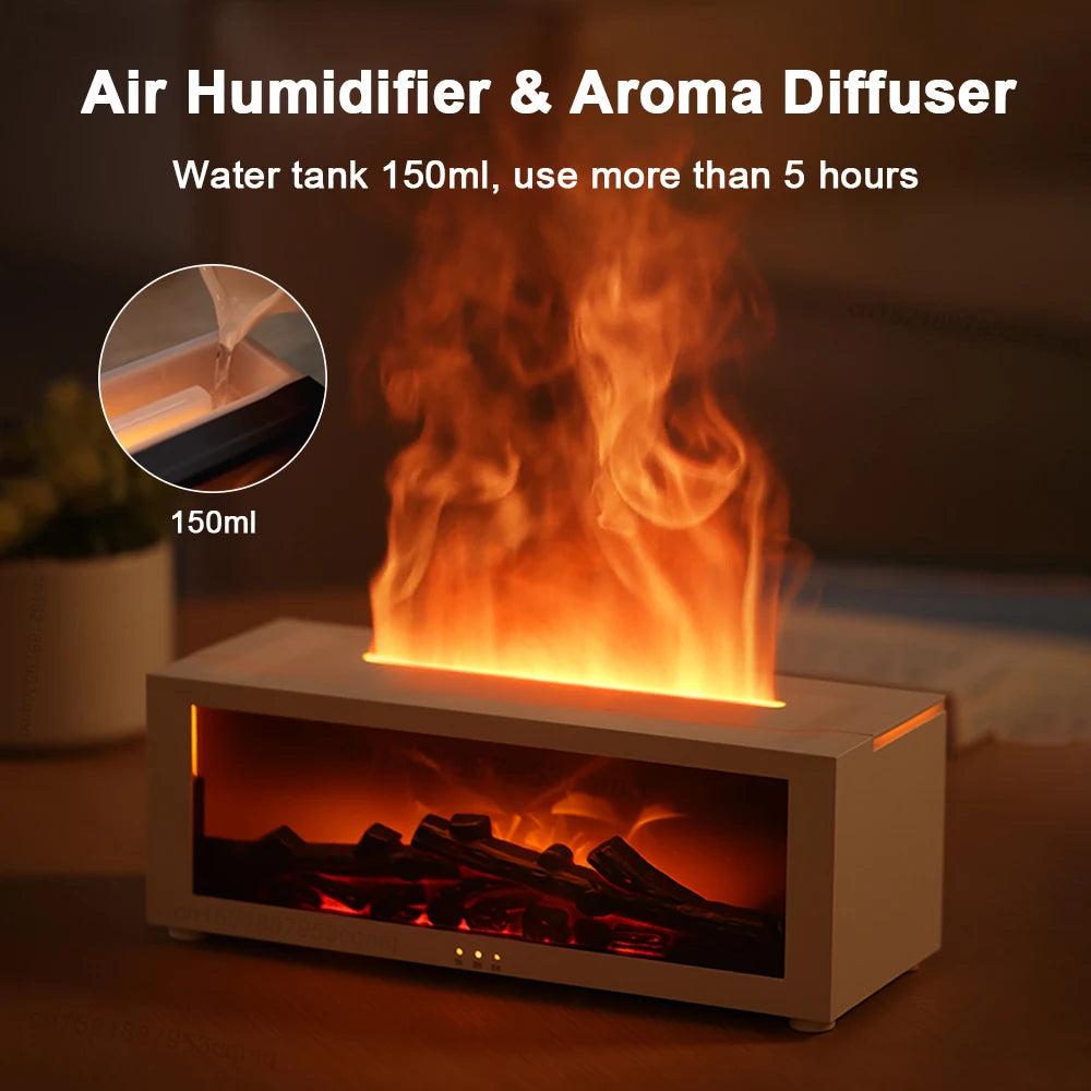 New Flame Aromatherapy Machine Colorful Essential Oil Diffuser Home Large Fog Volume Flame Humidifier 3D Flame Fireplace Machine 3