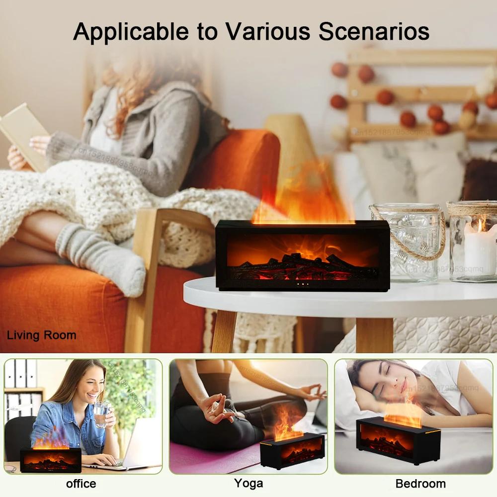 New Flame Aromatherapy Machine Colorful Essential Oil Diffuser Home Large Fog Volume Flame Humidifier 3D Flame Fireplace Machine 12