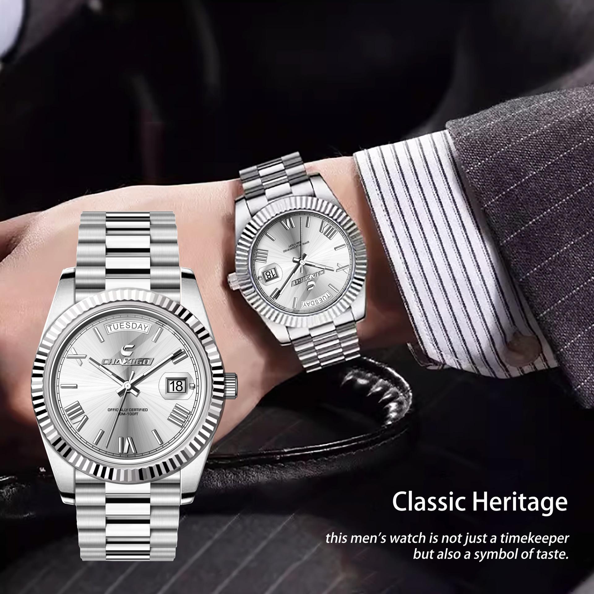 Fashion Men's Watch Steel Band Large Dial Quartz Wrist Watch 1