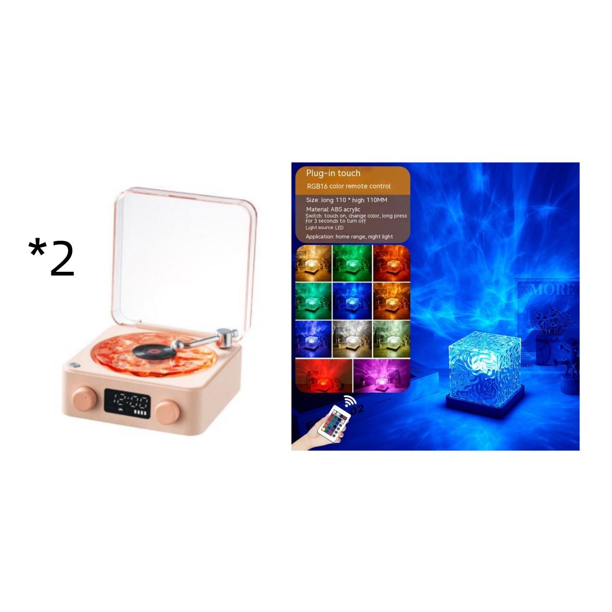 Retro Turntable Speaker Wireless Bluetooth-compatible 5.0 Vinyl Record Player Stereo Sound With White Noise RGB Projection Lamp Effect 18